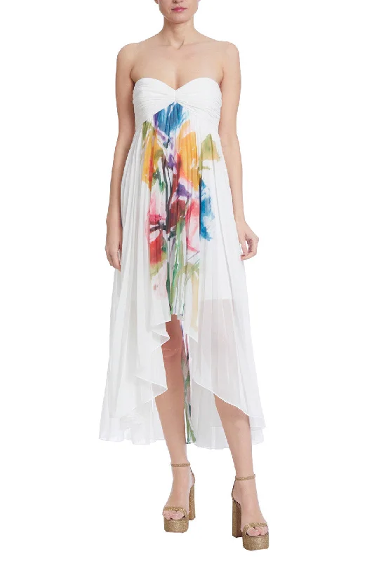 Badgley Mischka Floral Strapless High Low Pleated Dress