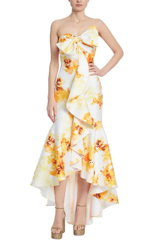 Badgley Mischka strapless floral high-low mermaid dress