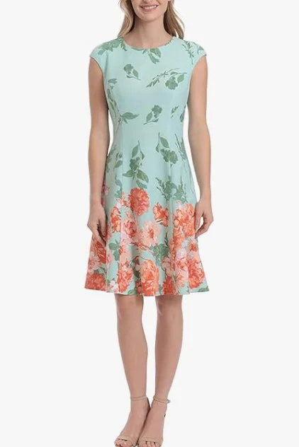 London Times Floral Scuba Crepe Fit & Flare Dress